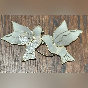 Vintage Capiz Shell Peace & Love Doves Ornament Sun catcher